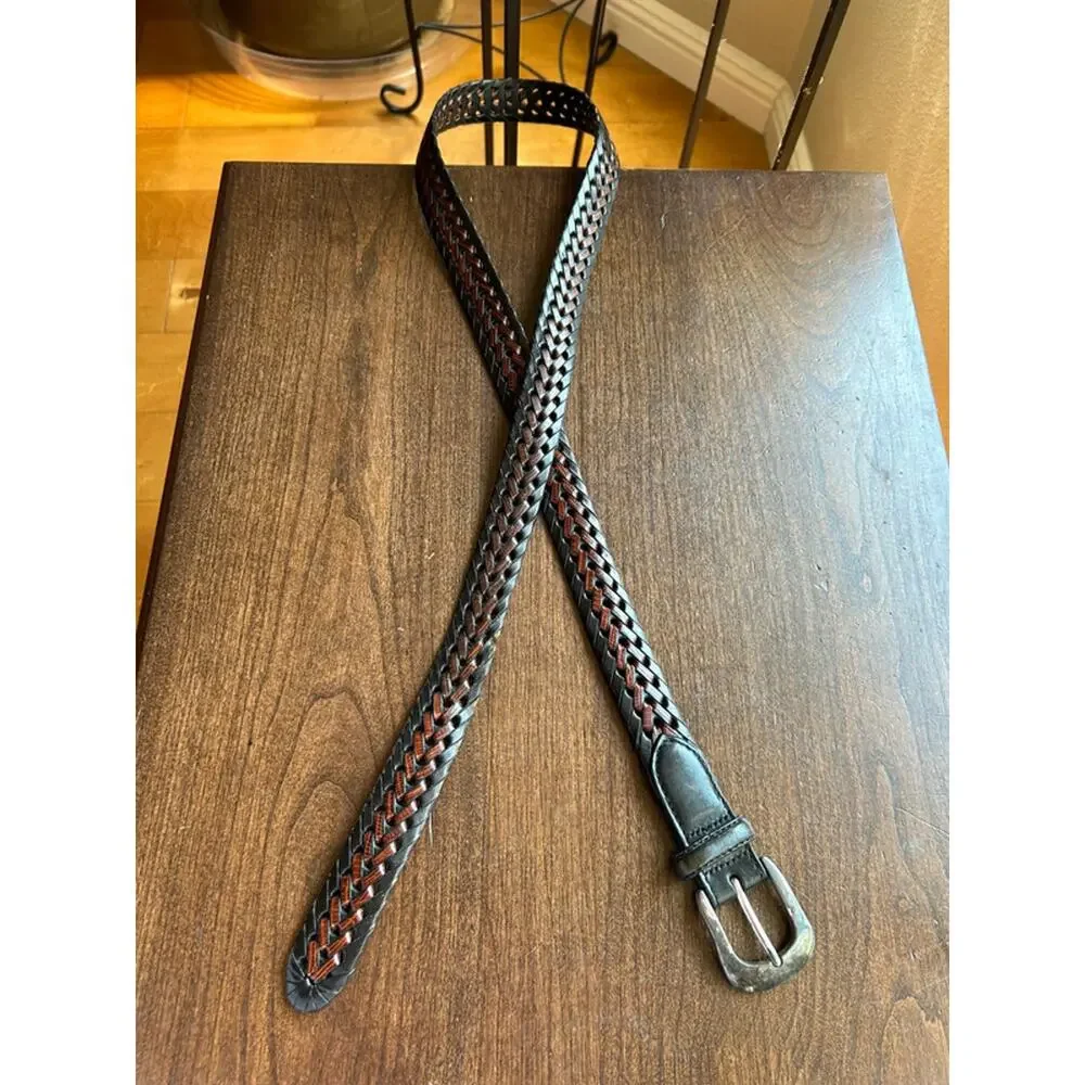 Vintage Brighton - Women's Black & Brown Woven Leather Belt - Size 40